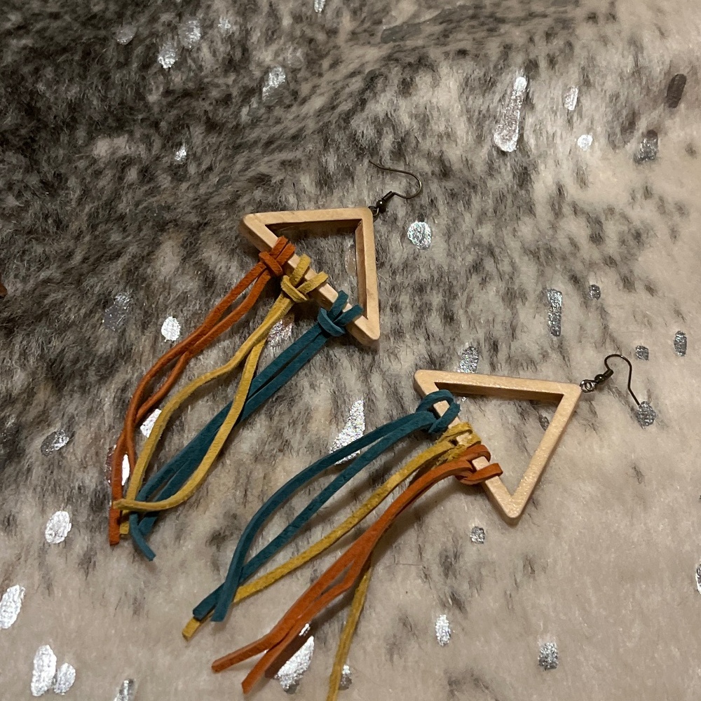 Handmade leather and wood earrings